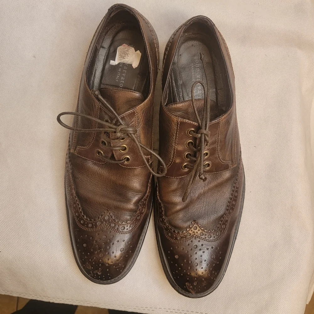 John Varvatos Luxe Leather Wingtip Oxford Shoes Mens 10M Dark Brown Casual Dress